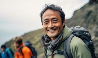 Smiling Asian hiker